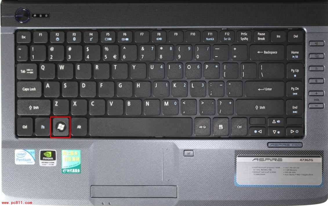 笔记本键盘中的开始键位置